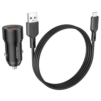 BOROFONE BZ19A Wisdom Single Port QC3.0 Car Charger Set(Micro) - Black