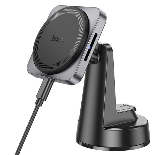 hoco. HW16 Speed Mag Wireless Fast Charging Car Holder Center Console (MagSafe Compatible) - Black Metal Gray