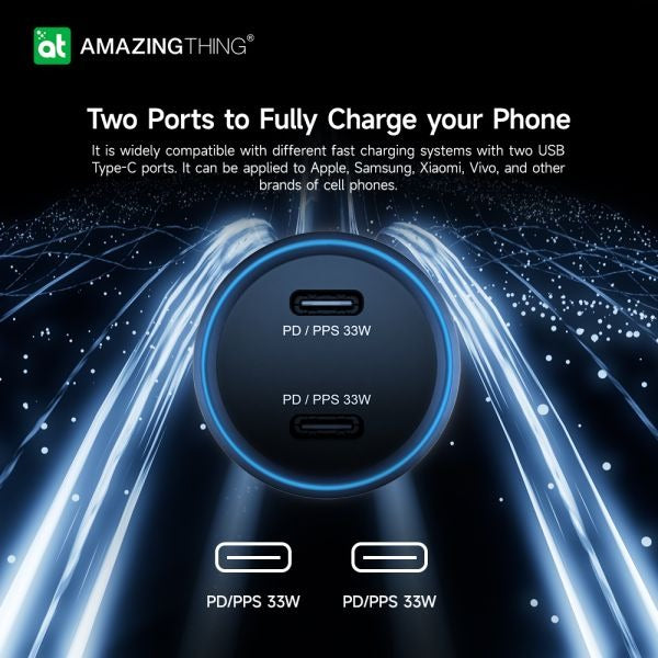 AMAZING THING Speed Pro PD66W / PPS33W 2 Port Car Charger - Black