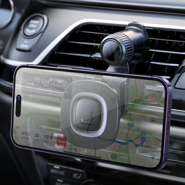 hoco. HW30 Crown Magnetic Wireless Charging Car Holder Air Outlet - Black Metal Gray
