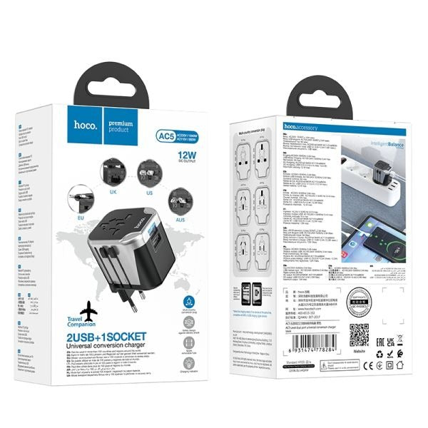 hoco. AC5 Dual USB Universal Charger Adapter - Black