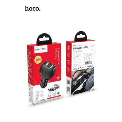 hoco. Z36 Dual USB-A Car Charger With Lightning Cable - Black