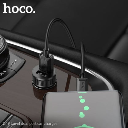 hoco. Z49 Dual USB-A Car Charger With Micro USB Cable - Black